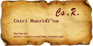 Csiri Ruszlána névjegykártya